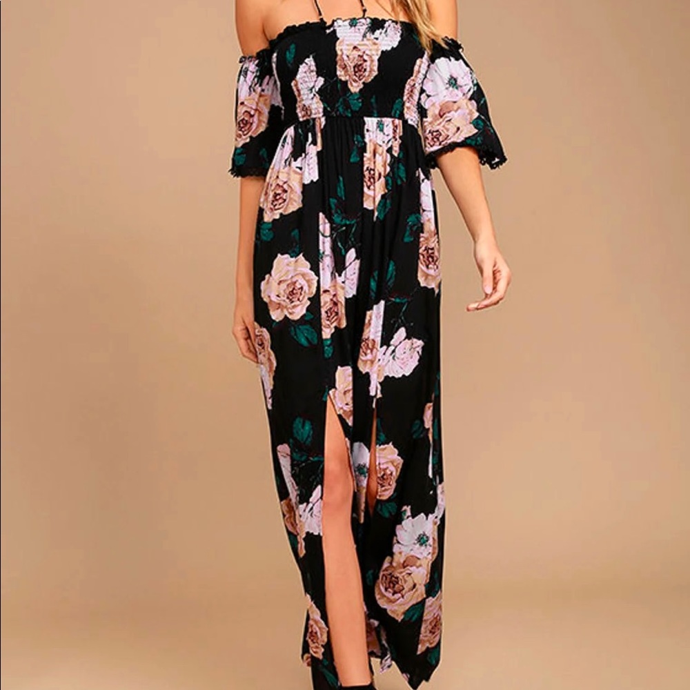 Lulus Floral Off-the-Shoulder Maxi Dress - Size XS